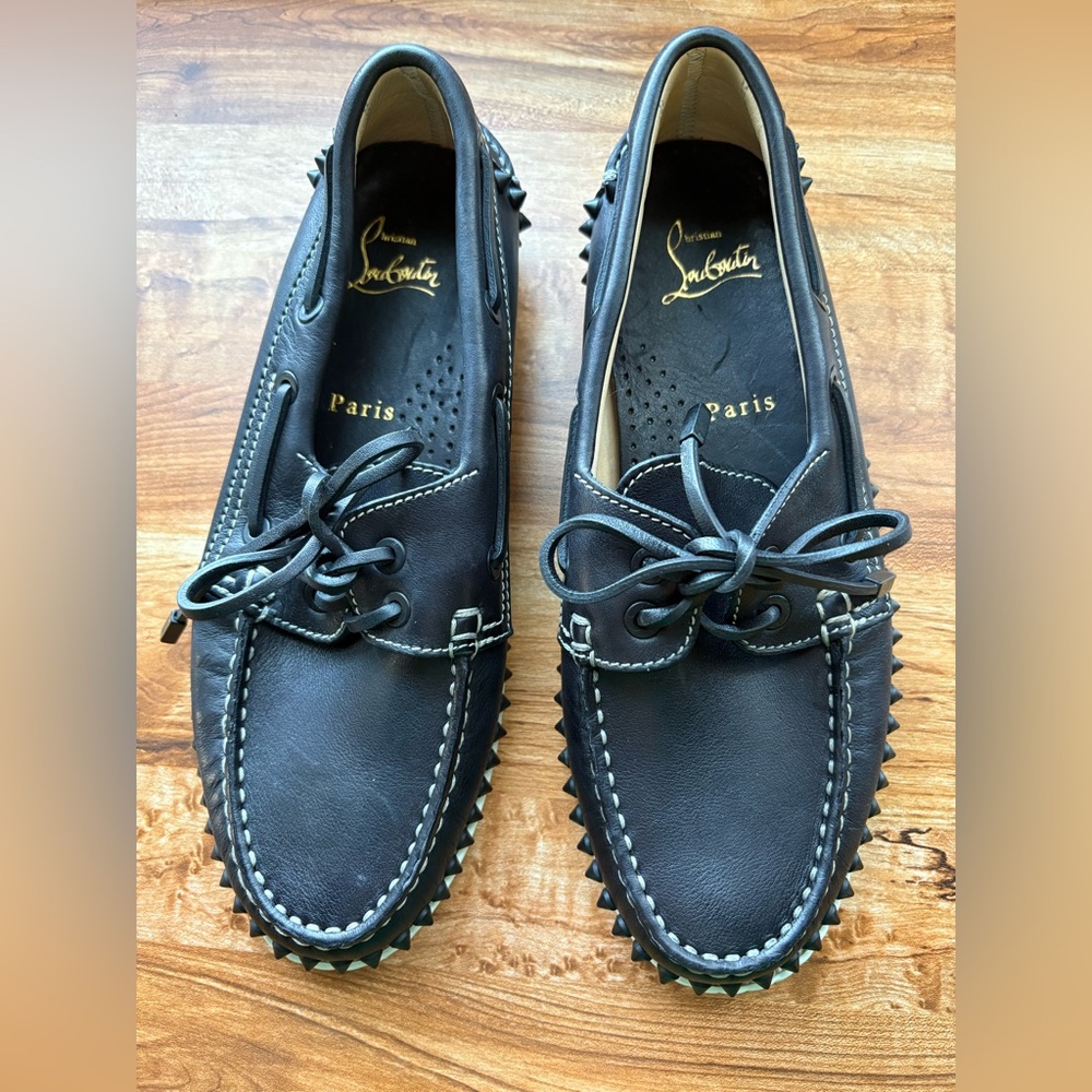Christian Louboutin Loafers Black Leather Loafer with Black Studs Size 37.5